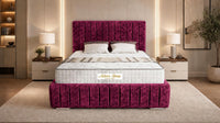 Crushed Velvet Aubergine - Dorchester Luxury Scalloped Panel Bed – Premium Upholstered Bed Frame with Statement Headboard