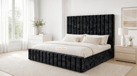 Crushed Velvet Black - Carlton Channel Luxury Ottoman Storage Bed