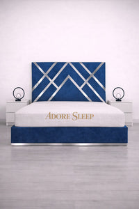 Naples Blue - Regal Diamond Luxury Panel Bed Frame with Silver Strip – Upholstered