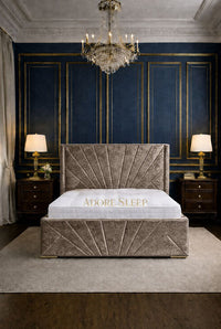 Crushed Velvet Mink - Monaco Royale Luxury Fan-Panel Upholstered Bed Frame