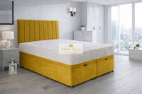 Plush Velvet Mustard Gold - Regency Lined Panel Luxury Solid Ottoman Storage Bed Frame