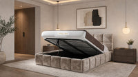 Crushed Velvet Mink - Aurelius Cloud Luxury Upholstered Ottoman Storage Bed