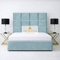 Plush Velvet Duck Egg - Kensington Royale Luxury Ottoman Divan Storage Bed Frame – Premium Panelled Headboard