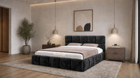 Crushed Velvet Black - Aurelius Cloud Luxury Upholstered Ottoman Storage Bed