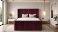 Plush Velvet Maroon - Kensington Fluted Luxury Ottoman Storage Bed