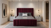 Plush Velvet Maroon - Mayfair Luxury Panelled Bed – Premium Upholstered Bed Frame with Statement Headboard & Footboard