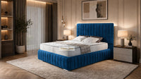 Naples Blue - Dorchester Luxury Scalloped Panel Bed – Premium Upholstered Bed Frame with Statement Headboard