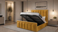 Plush Velvet Mustard Gold - Belgravia Regent Luxury Panelled Ottoman Storage Bed