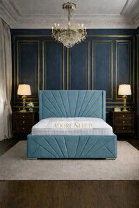 Plush Velvet Duck Egg - Monaco Royale Luxury Fan-Panel Upholstered Bed Frame