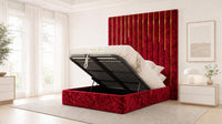 Crushed Velvet Red - Alisha Gold Strip Grandline Luxury Floor-Standing Ottoman Storage Bed