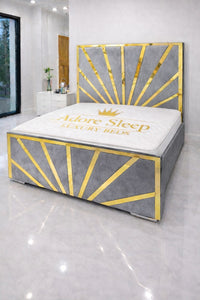 Plush Velvet Silver - Solaris Radiance Luxury Geometric Upholstered Bed Frame