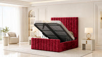Crushed Velvet Red - Langham Column Luxury Panelled Ottoman Storage Bed