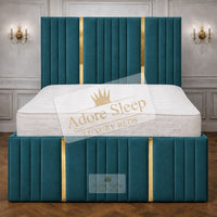 Plush Velvet Teal - Celestine Luxe Vertical Panelled Gold Strip Upholstered Bed Frame | Luxury Statement Bed