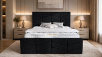 Naples Black - Valentina Luxury Chevron Panel Bed – Designer Upholstered Bed Frame with Statement Headboard & Footboard