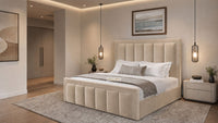Plush Velvet Beige - Belgravia Regent Luxury Panelled Ottoman Storage Bed