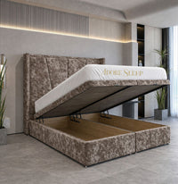 Crushed Velvet Mink - Valençay Flared Sunburst Wingback Bed | Luxury Divan Ottoman Upholstered Bed Frame