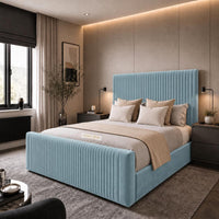 Plush Velvet Duck Egg - Mayfair Flute Luxury Ribbed Upholstered Bed Frame