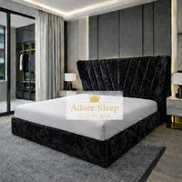 Crushed Velvet Black - Aurelia Fancrest Luxury Upholstered Bed
