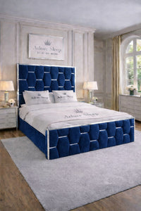 Plush Velvet Sapphire - Hexa Monarch Luxury Silver Strip Panel Bed Frame