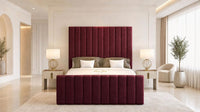 Plush Velvet Maroon - Langham Column Luxury Panelled Ottoman Storage Bed