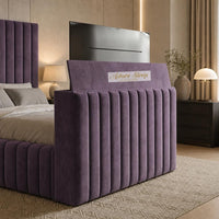 Naples Purple - Mayfair Luxury Channelled TV Bed – Premium Upholstered Bed Frame with Integrated TV Footboard