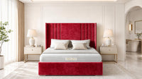 Crushed Velvet Red - Harrogate Gallery Luxury Winged Upholstered Bed Frame