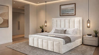Crushed Velvet Cream - Belgravia Regent Luxury Panelled Ottoman Storage Bed