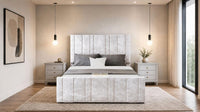 Crushed Velvet White - Valentina Linear Luxury Upholstered Bed Frame