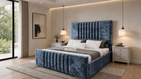 Crushed Velvet Denim Blue - Belgravia Luxury Ottoman Storage Bed – Premium Upholstered Gas Lift Bed Frame