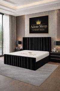 Plush Velvet Black - Celestine Luxe Vertical Panel Upholstered Bed Frame