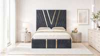 Naples Charcoal - Monaco V-Line Luxury Geometric Ottoman Storage Bed