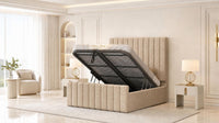 Naples Sand - Langham Column Luxury Panelled Ottoman Storage Bed