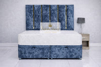 Crushed Velvet Denim Blue - Celestine Luxe Ottoman Divan Bed Frame – Luxury Panelled Upholstered Bed