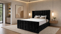 Crushed Velvet Black - Kensington Fluted Luxury Ottoman Storage Bed