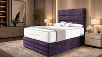 Naples Purple - Monaco Luxe Luxury Divan Bed – Premium Upholstered Panelled Headboard with Storage