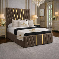 Naples Mink - Valentina Royale Luxury Upholstered Bed Frame – Statement Winged Headboard, Panelled Footboard