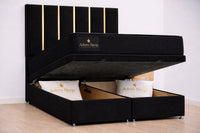 Naples Black - Verona Luxe Ottoman Divan Storage Bed Frame – Luxury Upholstered Bed with Lift-Up Storage