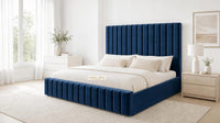 Plush Velvet Sapphire - Carlton Channel Luxury Ottoman Storage Bed