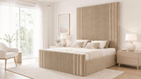 Plush Velvet Beige - Mayfair Grand Fluted Luxury Upholstered Bed Frame
