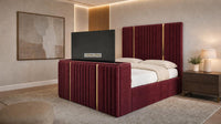 Plush Velvet Maroon - Kensington Luxury Fluted TV Bed with Metallic Accents – Premium Upholstered TV Bed Frame