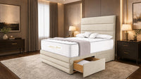 Naples Cream - Monaco Luxe Luxury Divan Bed – Premium Upholstered Panelled Headboard with Storage