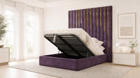 Naples Purple - Alisha Gold Strip Grandline Luxury Floor-Standing Ottoman Storage Bed