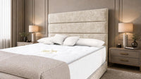 Crushed Velvet Cream - Monaco Luxe Luxury Divan Bed – Premium Upholstered Panelled Headboard with Storage