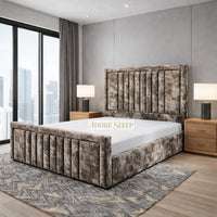 Crushed Velvet Mink - Milano Grand Luxury Channel-Tufted Upholstered Bed Frame