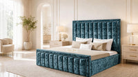 Crushed Velvet Teal - Buckingham Tailored Luxury Panelled Ottoman Storage Bed