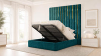 Plush Velvet Teal - Alisha Gold Strip Grandline Luxury Floor-Standing Ottoman Storage Bed