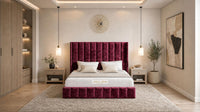 Crushed Velvet Aubergine - Chelsea Luxury Channel Panel Bed – Premium Upholstered Bed Frame with Statement Headboard