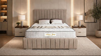 Naples Sand - Dorchester Luxury Scalloped Panel Bed – Premium Upholstered Bed Frame with Statement Headboard