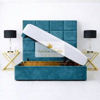 Plush Velvet Teal - Kensington Royale Luxury Ottoman Divan Storage Bed Frame – Premium Panelled Headboard