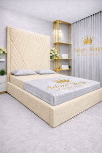 Naples Sand - Seraphina Luxe Geometric Upholstered Bed Frame | Luxury Designer Statement Bed
